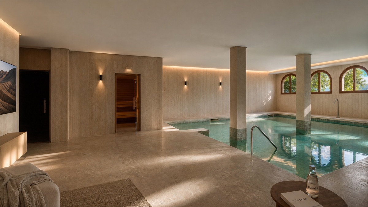 Indoor heated pool with sauna and spa
