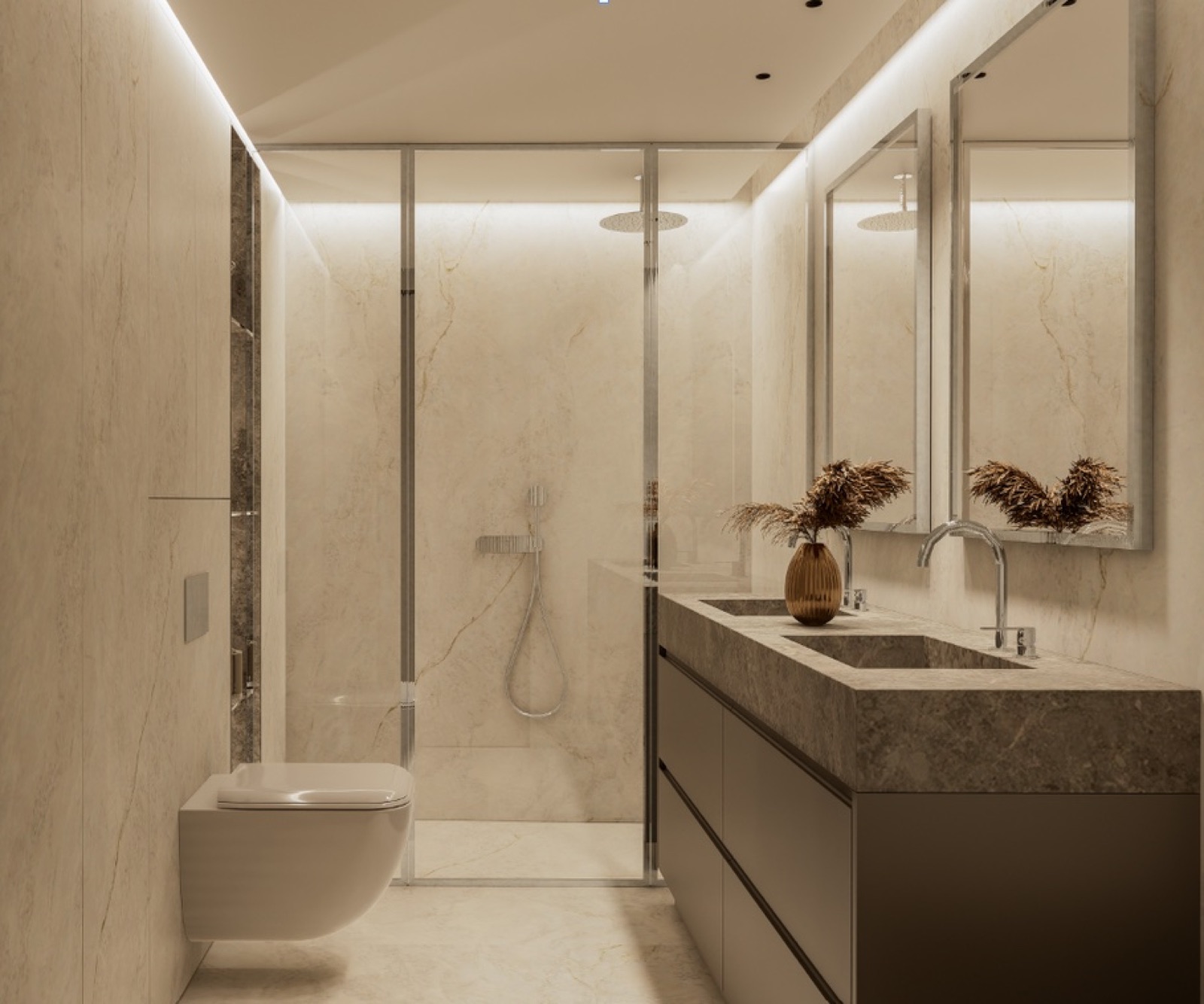 Second bathroom, minimalist light stone