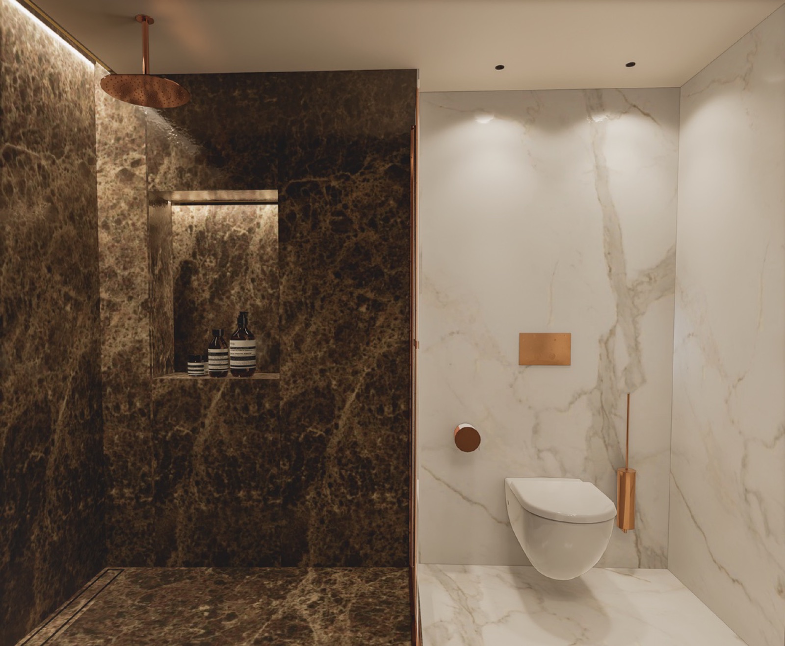 Third bathroom copper shower detail