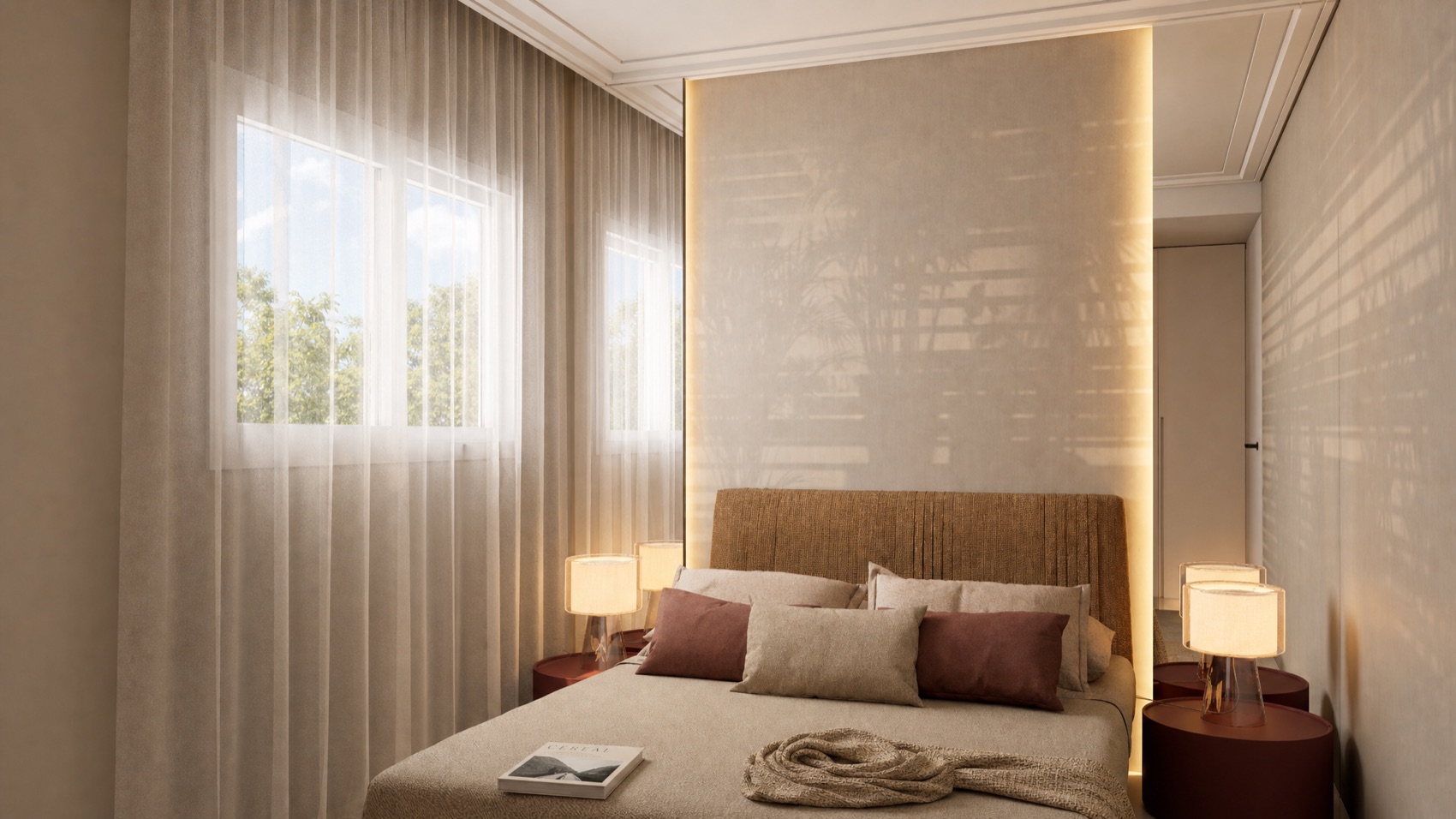 Bedroom one with twin bedside lamps