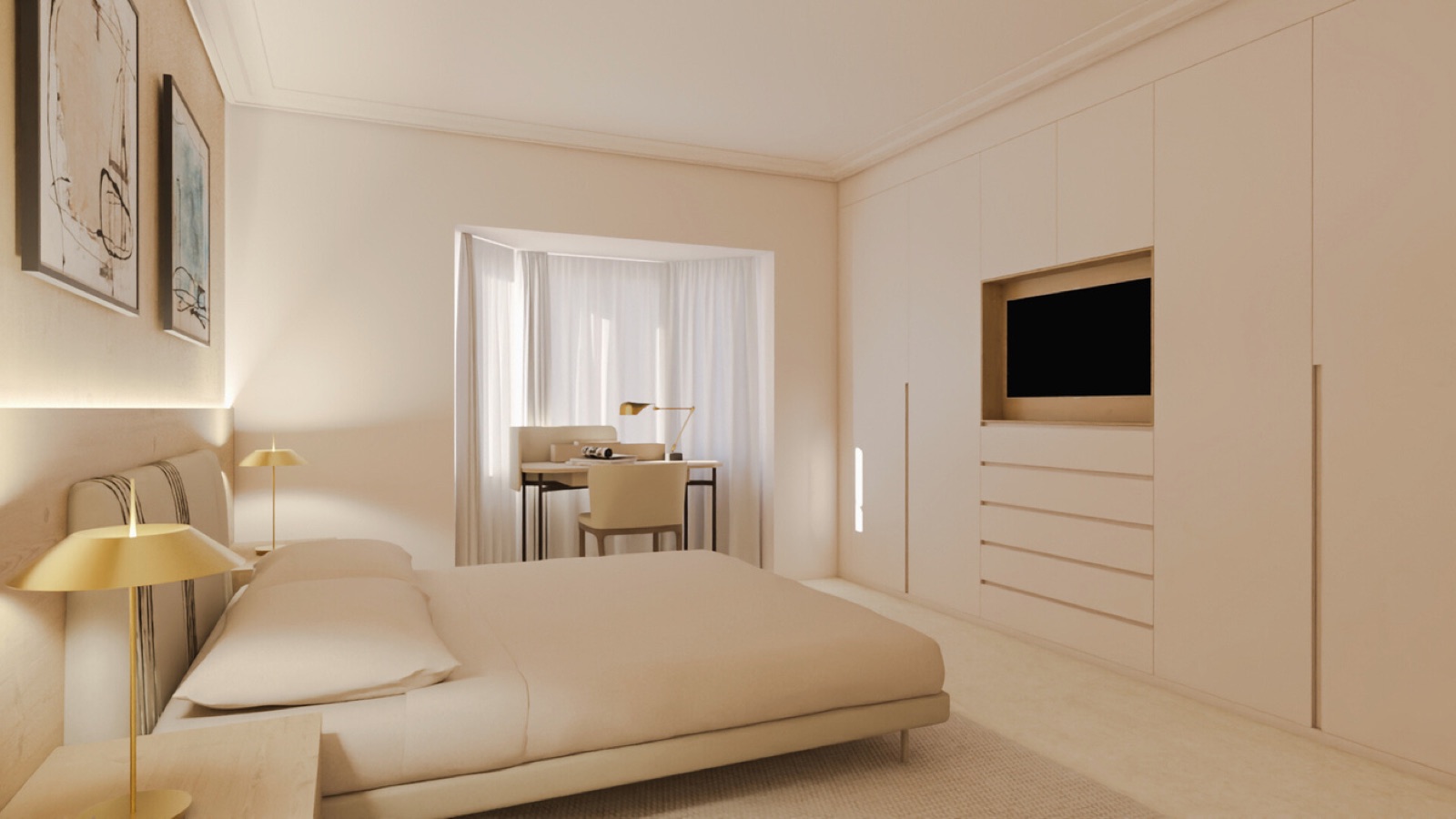 Bedroom two with wardrobe-integrated television