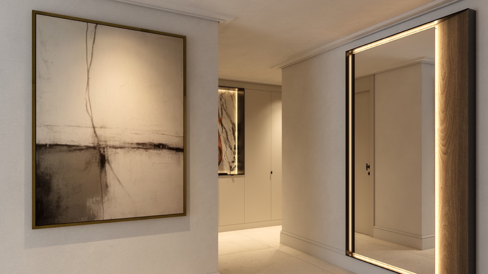 Hall with backlit oak mirror
